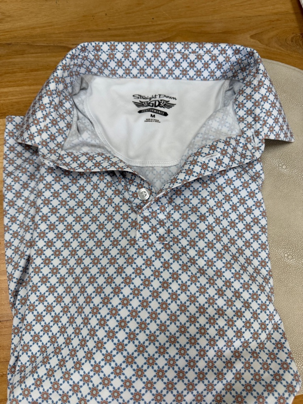 Straight Down Golf Polo Men's White Floral-Geo Performance Polo